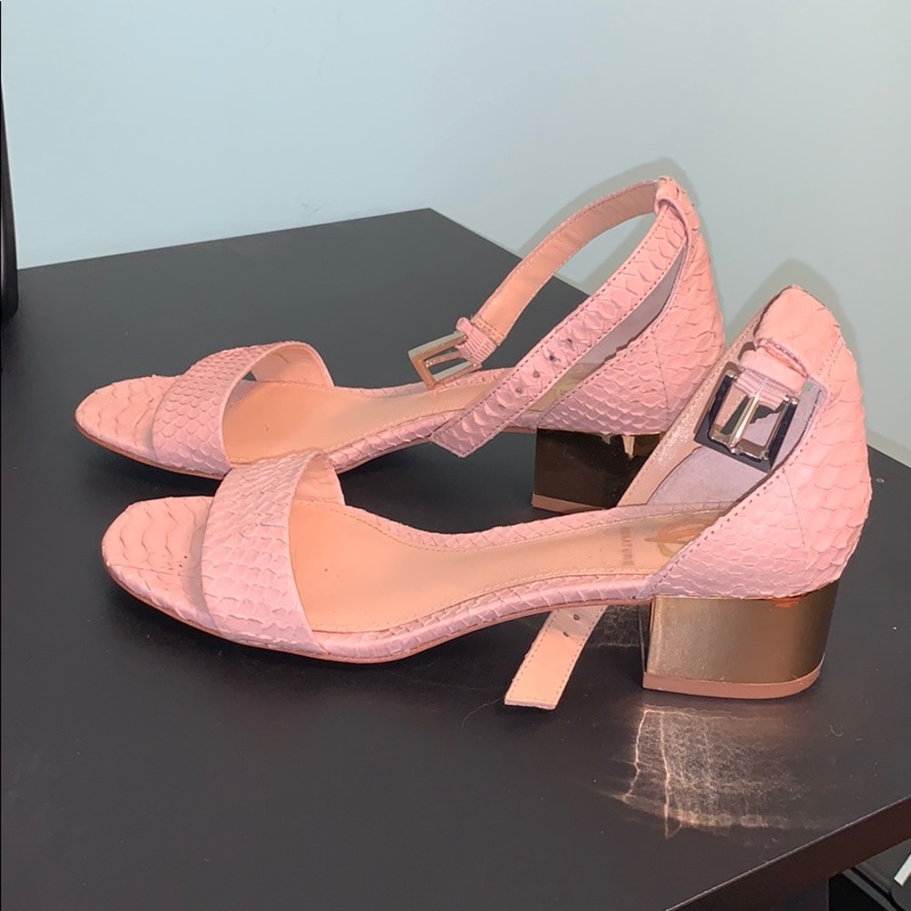Vince Camuto Signature blush snake low block heel